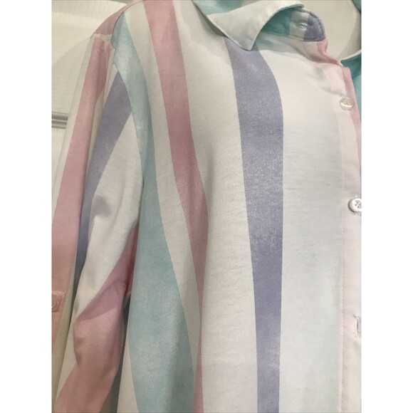 LulaRoe Plus Size 3XL Pastel Stripe Long Sleeve Button Front Collared Shirt - Picture 5 of 8